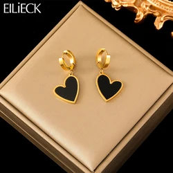 EILIECK 316L Stainless Steel Black Heart Love Dangle Earrings For Women Girl Fashion New Holiday Gift Ear Drop Jewelry Bijoux