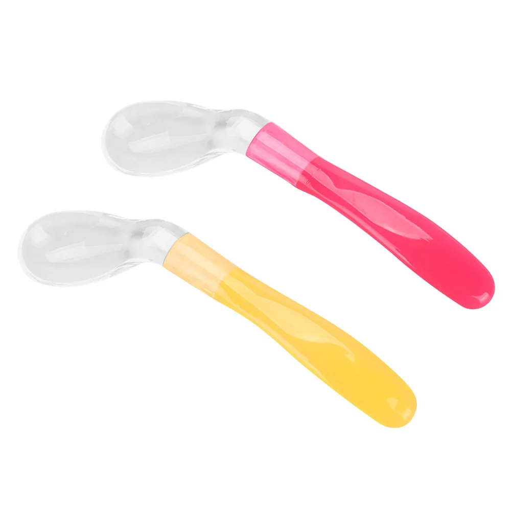 2 Stück Sicherheits-Fütterungslöffel für Kleinkinder, weicher Silikonlöffel, rot, gelb, langlebig, bequemer Griff, vermeiden Ersticken
