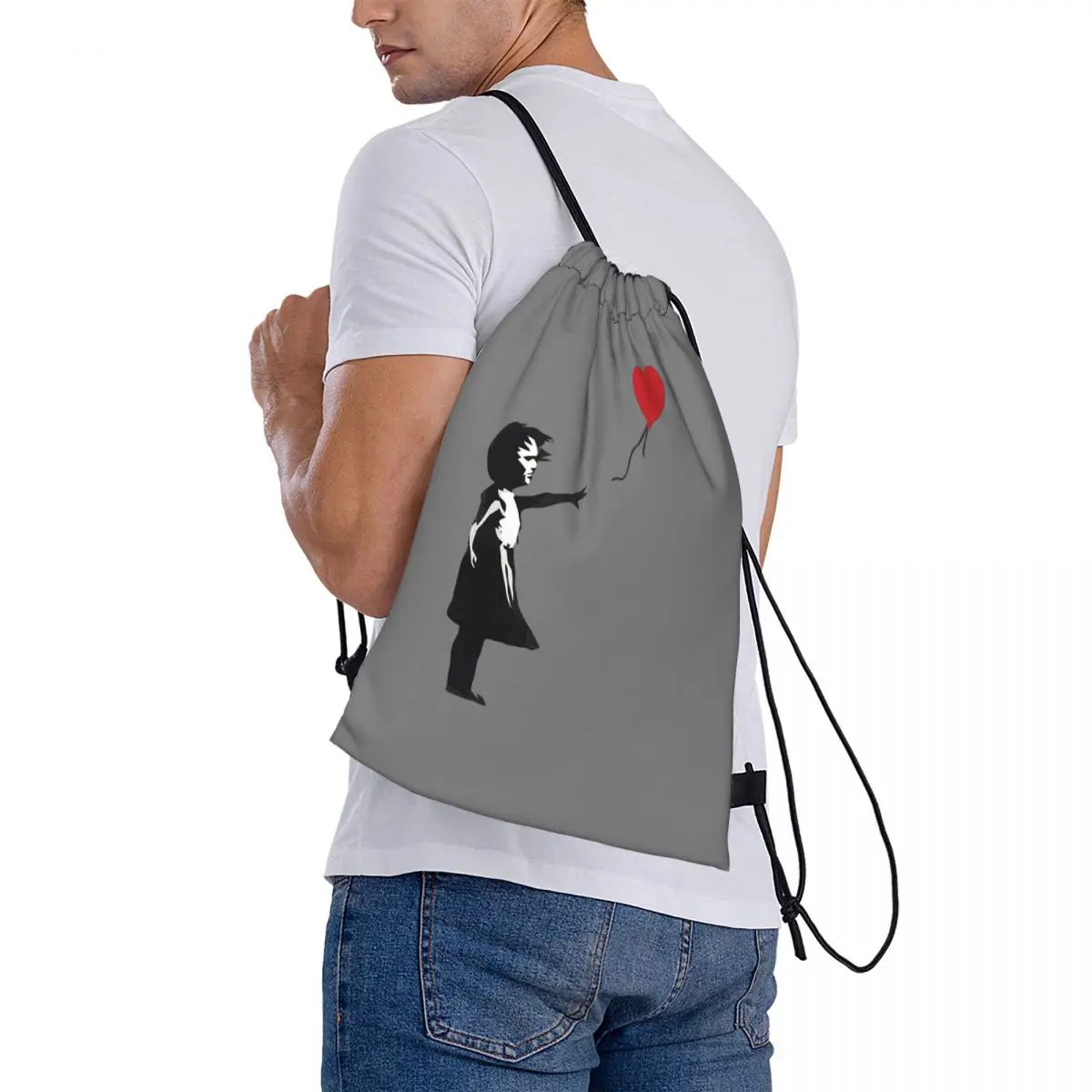 

Banksy - Girl With Balloon Backpacks Portable Drawstring Bags Sports Bag Book Bags for Man Woman Students
