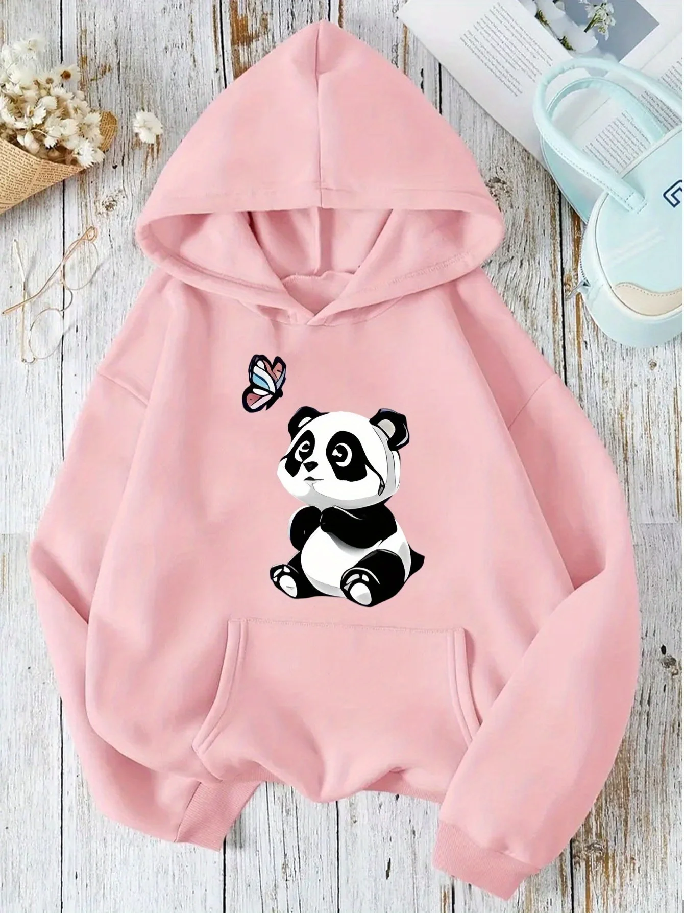 Herfst en winter dames cartoon panda en vlinder bedrukte hoodie comfortabel sweatshirt casual trui persoonlijkheid Y2K