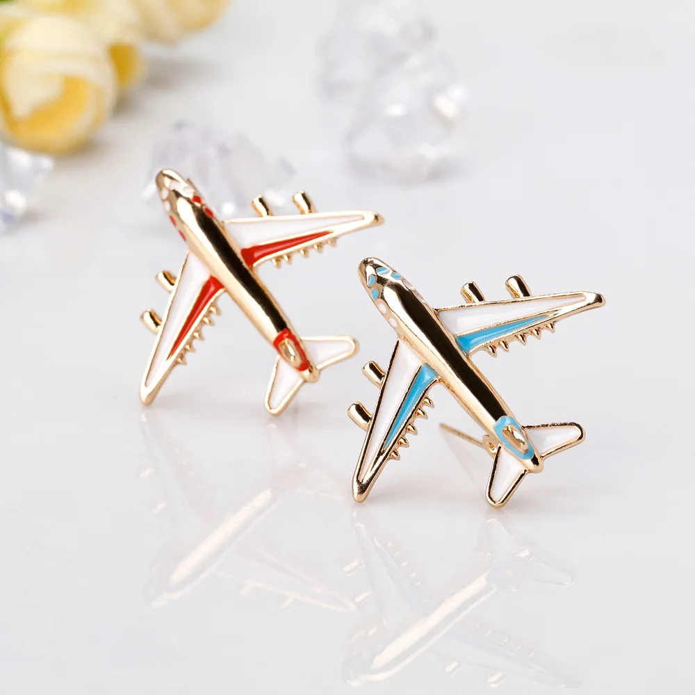 Alloy Airplane Brooch Pins For Women Men Enamel Red Blue Plane Luxury Brooch Badges For Clothes Suit Accessories Jewelry Gifts