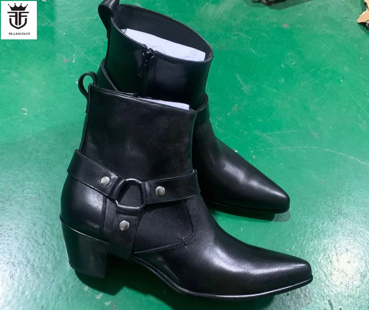 New Fashion man ancient style men black boots point toe mujer botas side zip casual style booties party shoes male