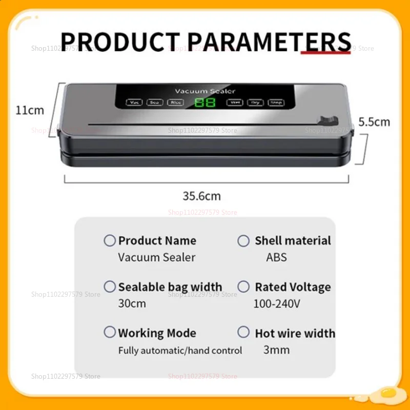 Vacuum Sealer Kitchen Food Storage Dry/Wet Food Vacuum Packing Machine Household Fresh Food Packing Machine Built-in Cutter