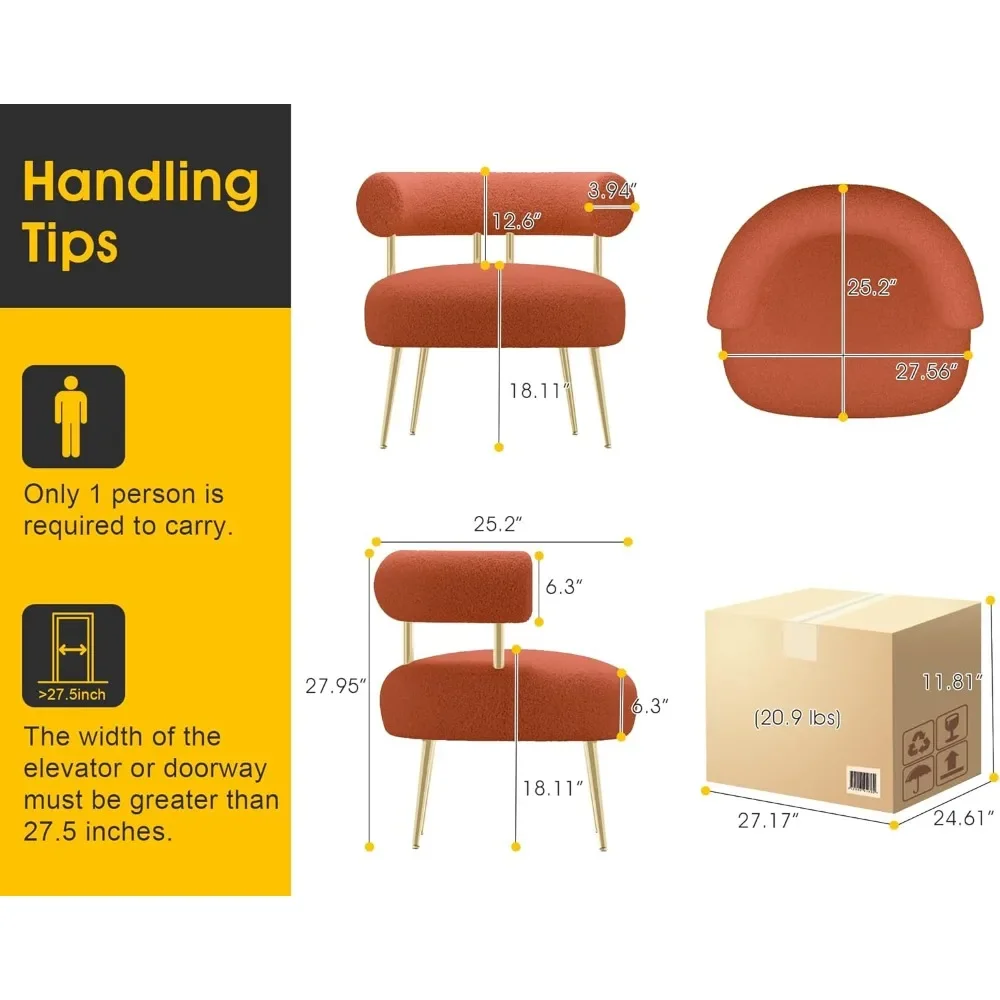 Coffee Chairs Chairs for Living Room Fluffy Side Corner Sofa Armchair for Living Room Wooden Chair Bedroom (Orange) Office Cafe