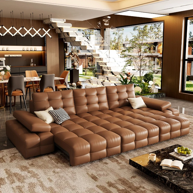 

Functional sofa Living room reclining fully automatic three-person first-layer cowhide sofa