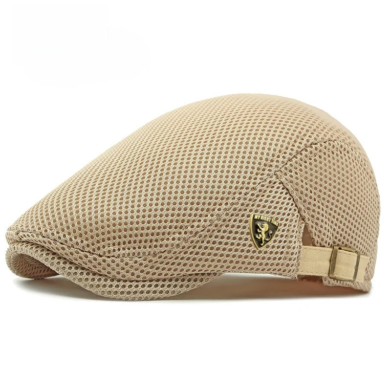 men's-retro-beret-hat-summer-thin-mesh-breathable-sun-protection-casual-grid-cap-polyester-fiber-round-top-adjustable-metal-b