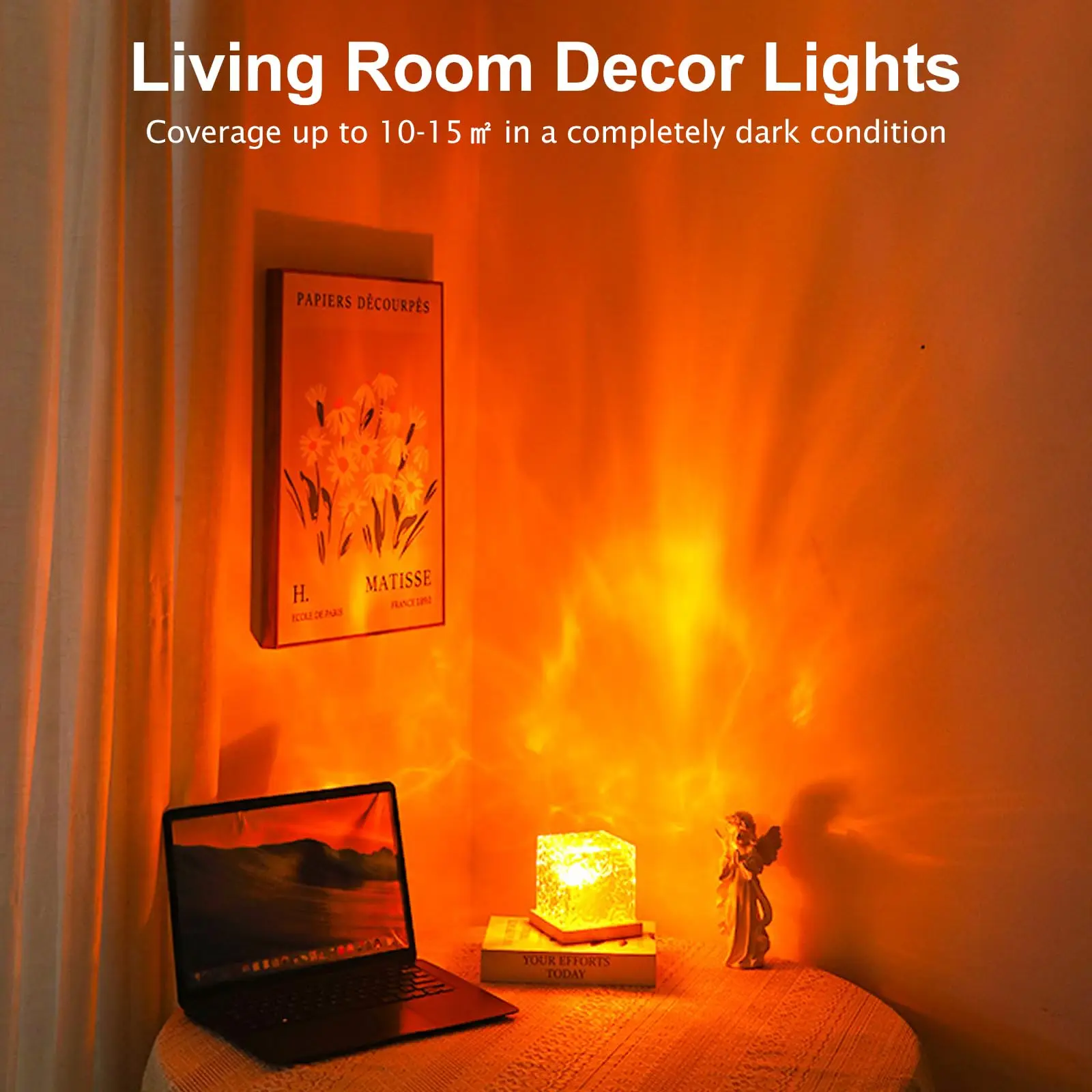 Ocean Wave Aurora Projector Light Remote 16 Colors RGB Dimmable Water Ripple Flame Crystal Lamp for Living Room Study Bedroom