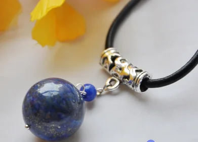 

wholesale 20mm round Lapis lazuli ball Pendant Leather rope NECKLACE