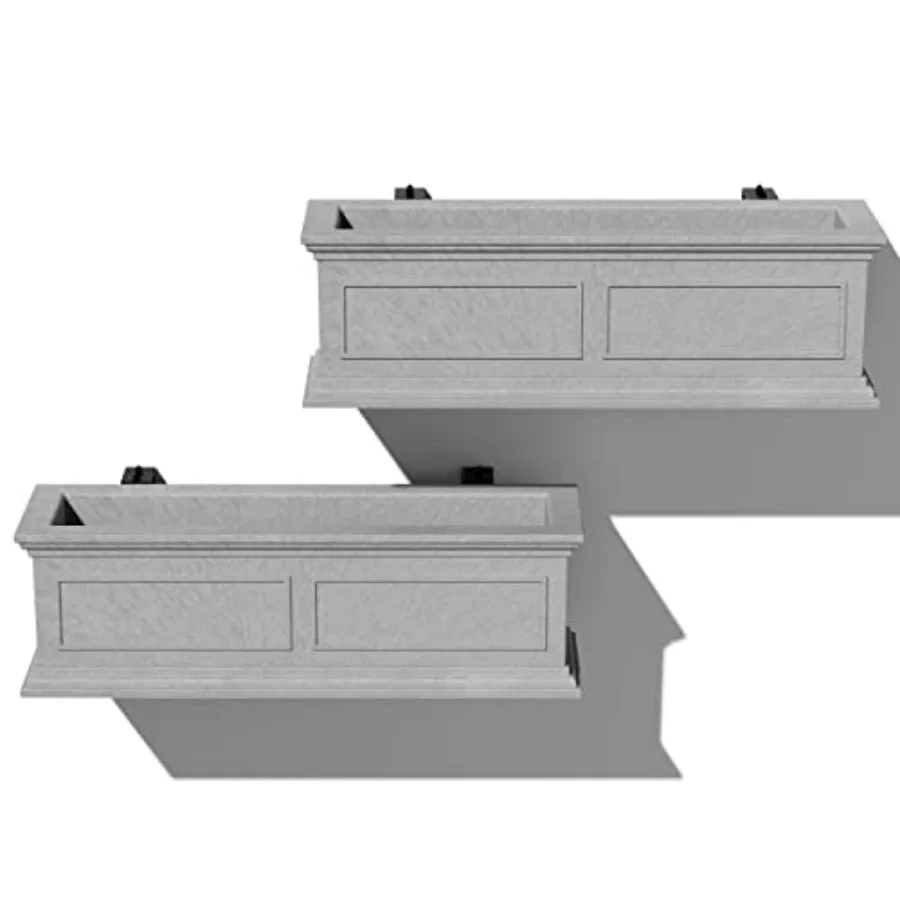 Outdoor deck/balcony rectangular plastic planter with crack-resistant material, classic estate design, adjustable rail attachme
