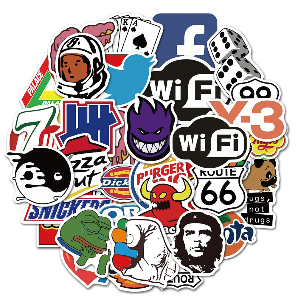 10/30/50/100pcs Classic Cool Fashion Brand Logo Stickers Waterproof Graffiti DIY Skateboard Luggage Phone Cartoon Decals Packing