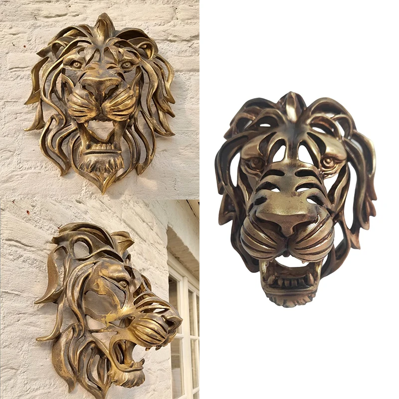 

Lion Head Wall Hanging Art Resin Sculpture Patio Home Decoration Animals Figurines Ornaments Wall Luxury Decor Kitchen Bedroom