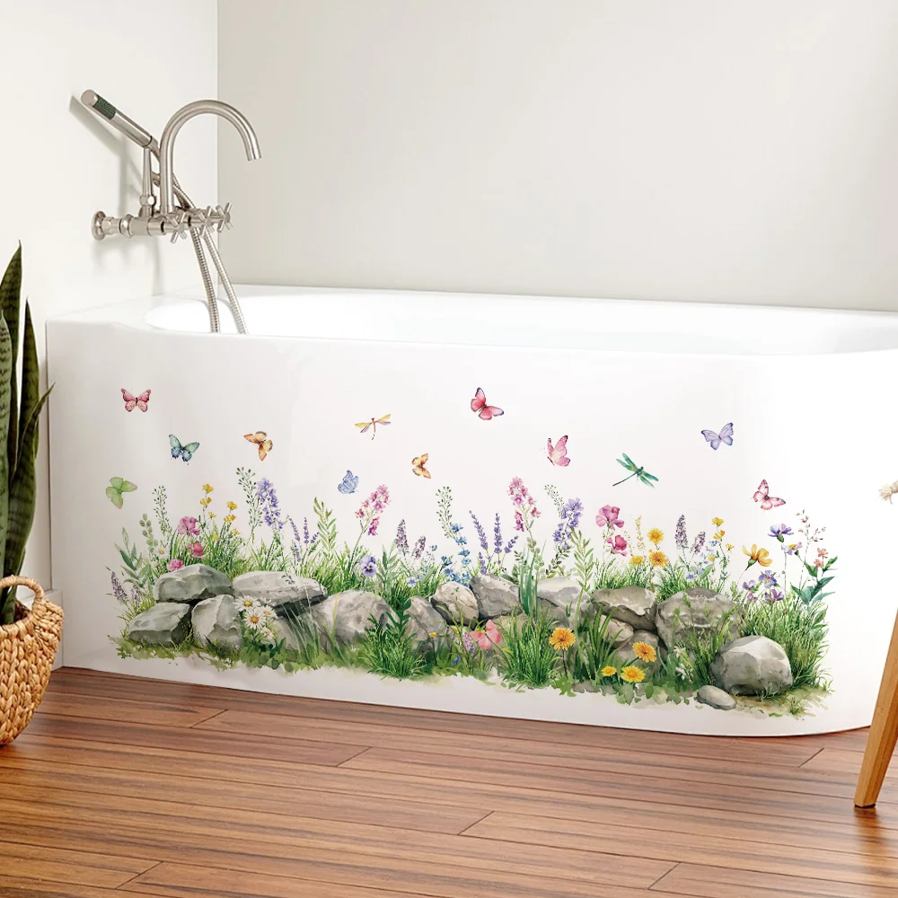 الحجارة والزهور المائية ملصقات الحائط فراشة الحضانة الفينيل جدار الفن الشارات لغرفة المعيشة غرفة نوم غرفة الاطفال ديكور المنزل #6