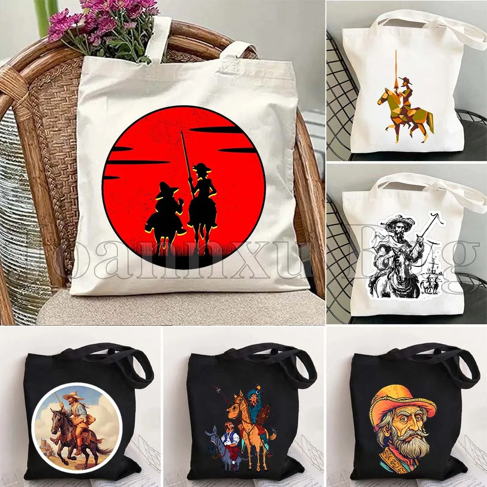 

Don Quixote Canvas Printed Tote Bag Sancho Cervantes Saavedra Shopper Reusable Casual Foldable Harajuku Women Harajuku Handbag
