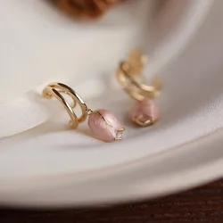 Fashion Korea Style Tulip Earrings Dainty Pink Red Black Flower Earrings Superior Temperament Jewelry Gift for Women Girls