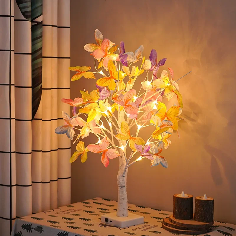 24 LED Butterfly Tree Cherry Maple Birch Tabletop Bonsai Tree Night Light Christmas Tree Lamp Room Decorative Fairy Nightlights