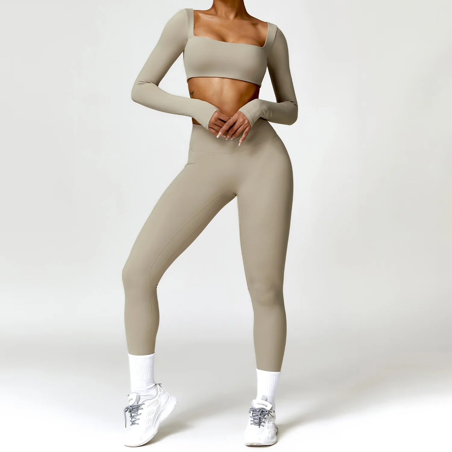 Women Tracksuit Yoga Set 2PCS Sportswear Workout Clothes Athletic Wear Gym Legging Fitness Bra Crop Top Long Sleeve Sports Suits