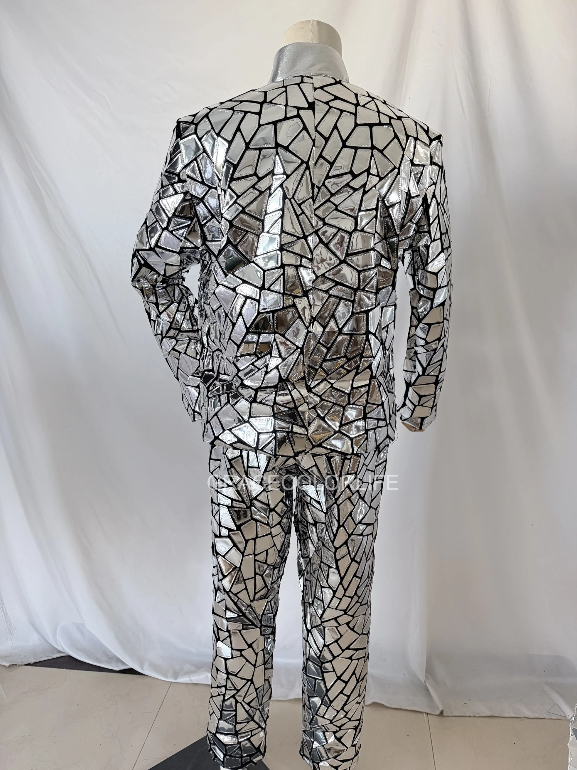 Traje de baile de jazz futurista para hombres, espectáculo láser reflectante holográfico, conjunto de ropa de escenario para actuación, fiesta cosplay