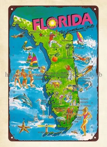 pictorial map of Florida metal tin sign internal house design sign