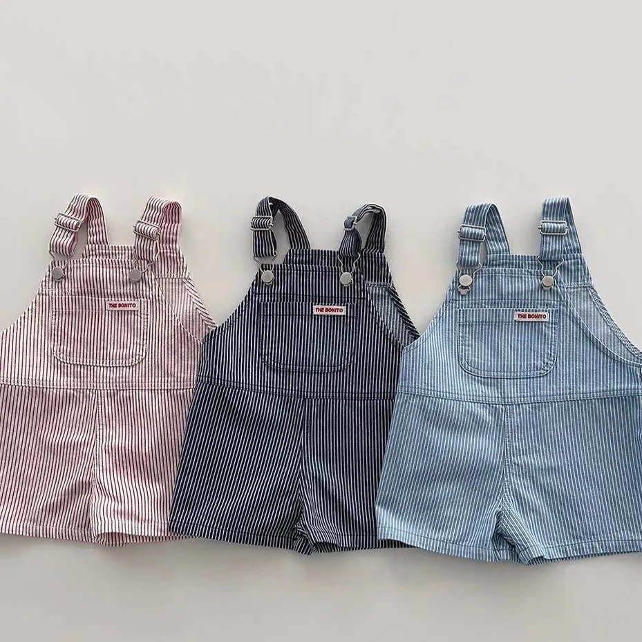 2026 New Spring Autumn Kids Striped Overalls Shorts Trendy Fashion Loose Casual Suspender Trousers for Boys and Baby Girls