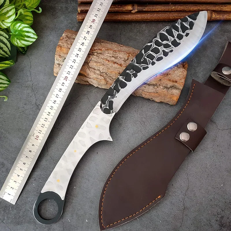 Stainless Steel Outdoor Knife With Cord Handle Kitchen Knives Boning Butcher Knife Chop Bone Cleaver Meat Hunting Camping Knife