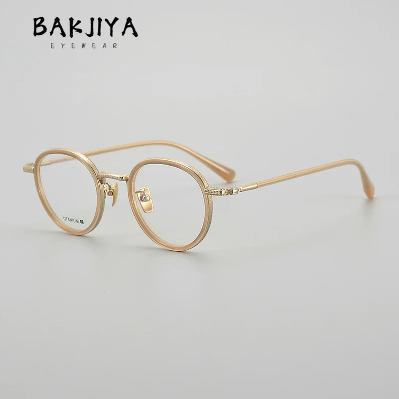 

Vintage Ultra-light Pure Titanium Acetate Glasses Frames Men and Women Brand Designers Retro Round Frame Prescription Eyeglasses