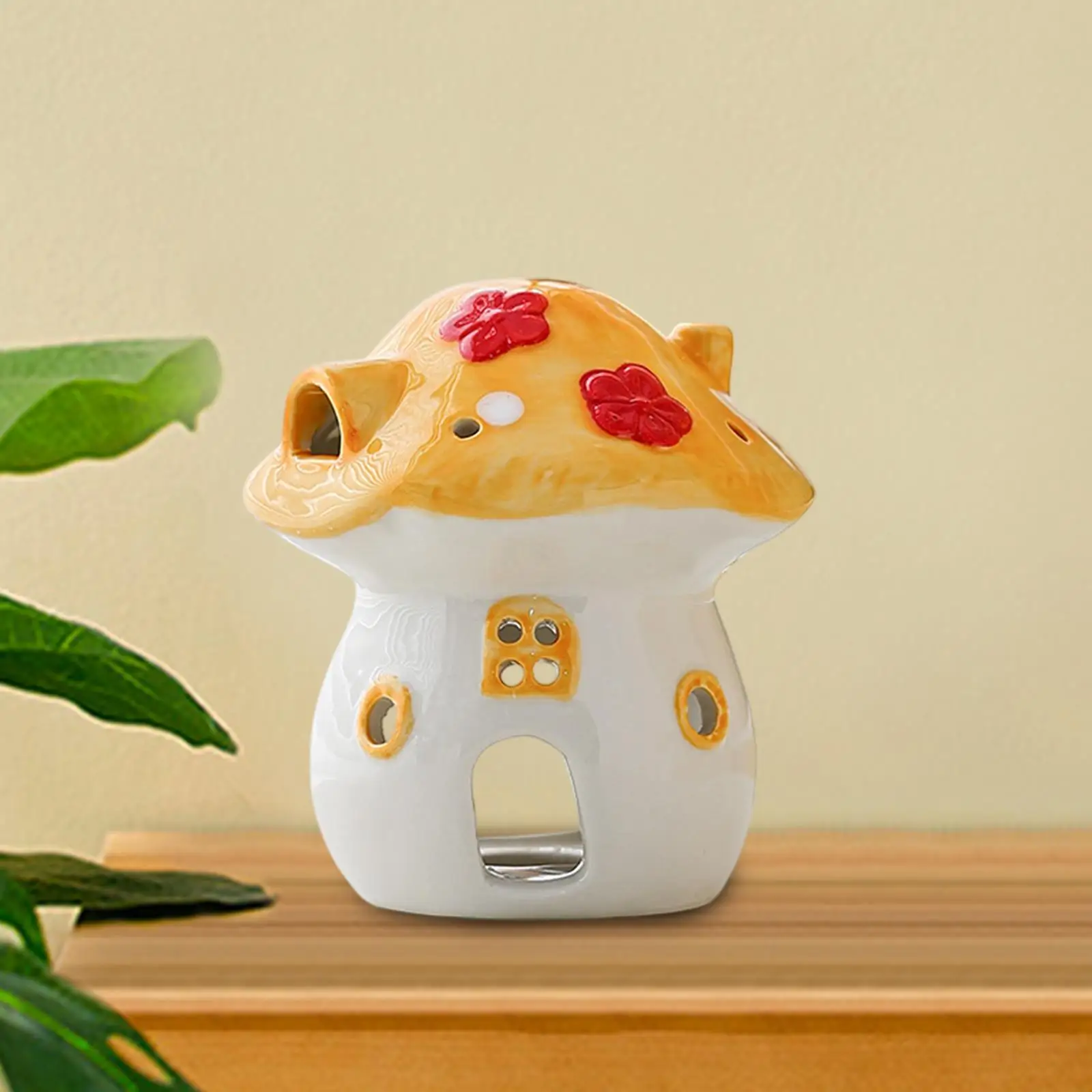 Creative Mushroom Ceramic Candlestick Aromatherapy Stove Cartoon Ornament Night Light Housewarming Gift for Girls