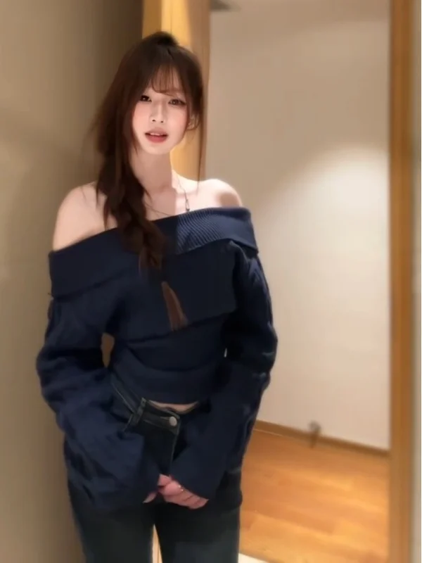 

Trendy Long Sve Knitted One oulder Sweater Comfortable Loose Fit Winter Women's Top Ele Design Online Exclusive