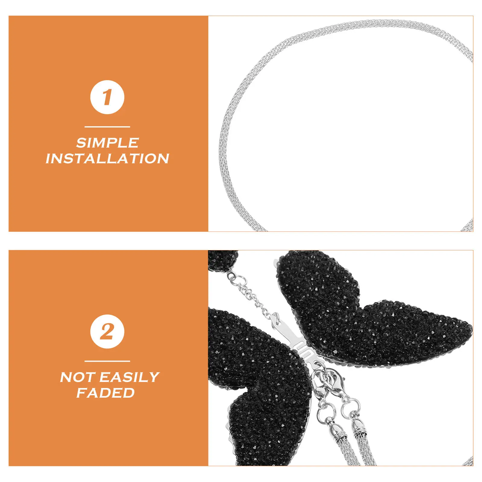 2Pcs Butterfly Mirror Pendant for Car - Crystal Rhinestone Rear View Mirror Decoration Accessory for Women Automotive Interior