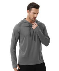 Summer Men's Long Sleeve UPF 50+ Hoodie T-Shirts, Rash Guard Quick Dry T-shirt Outdoor Sport Running Pullover