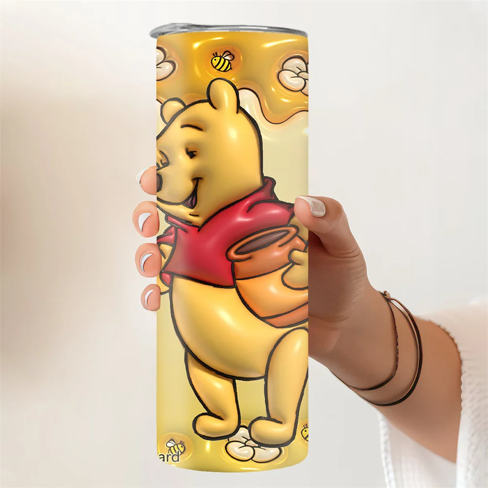 1pc 20oz Winnie the Pooh Holding a Jar of Honey Print Stainless Steel Tumbler Insulated Travel Coffee Mug with Lid & Straw - view 3