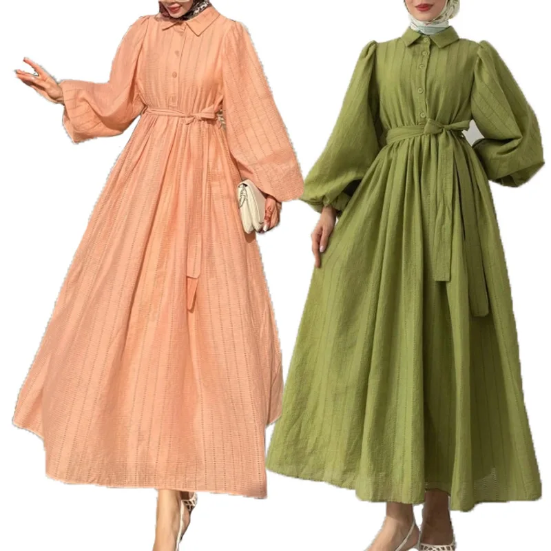 

Длинные платья с поясом для мусульманских женщин с отложным воротником из мягкой ткани, уличные рабочие абайи, осеннее платье для африканских девушек, модное