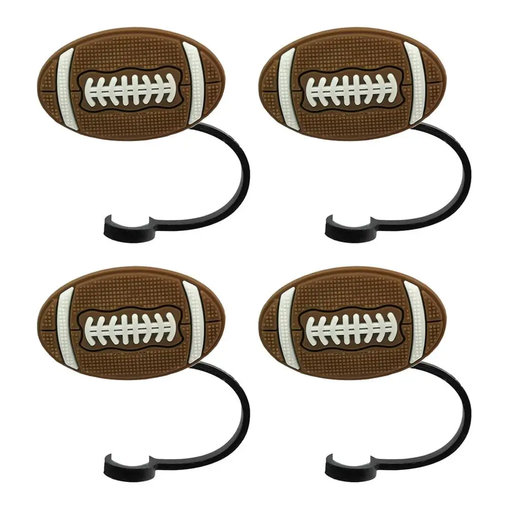 4 Pcs Cute Straw Covers Reusable Drinking Straw Tips Lids Plastic Basketball Football Rugby Straw Tips Cover Straw Caps