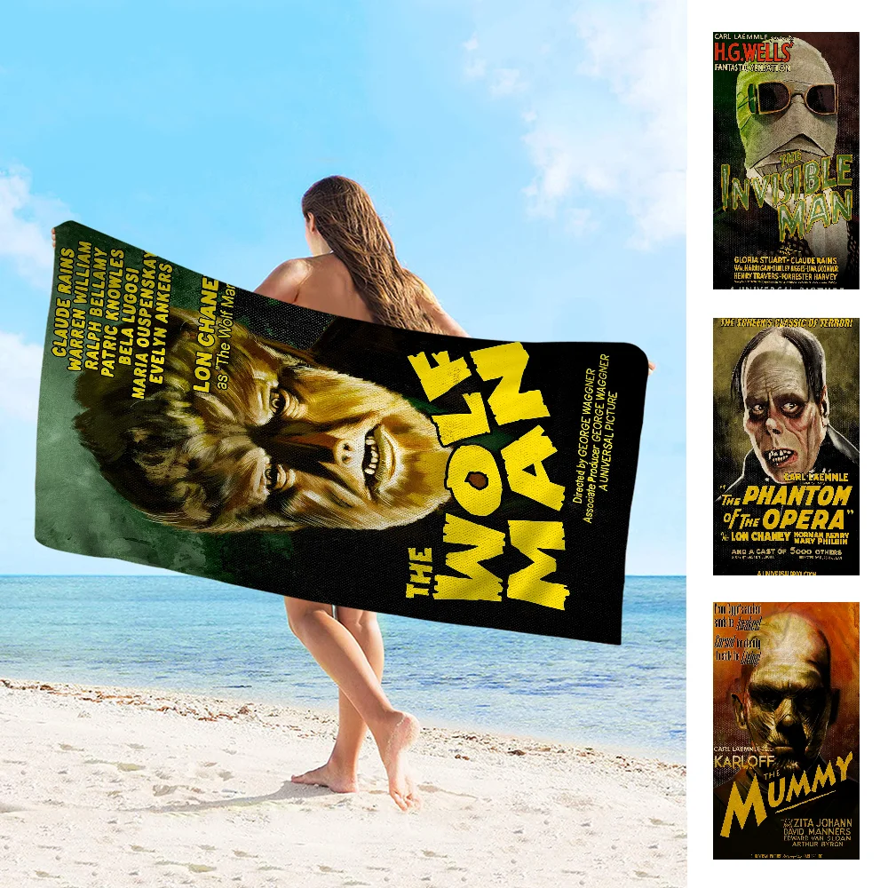 Monsters Movie Horror Film Microfiber Blanket Quick Drying Beach Towels Oversized Printing Super Absorbent Pool Towel Blanket