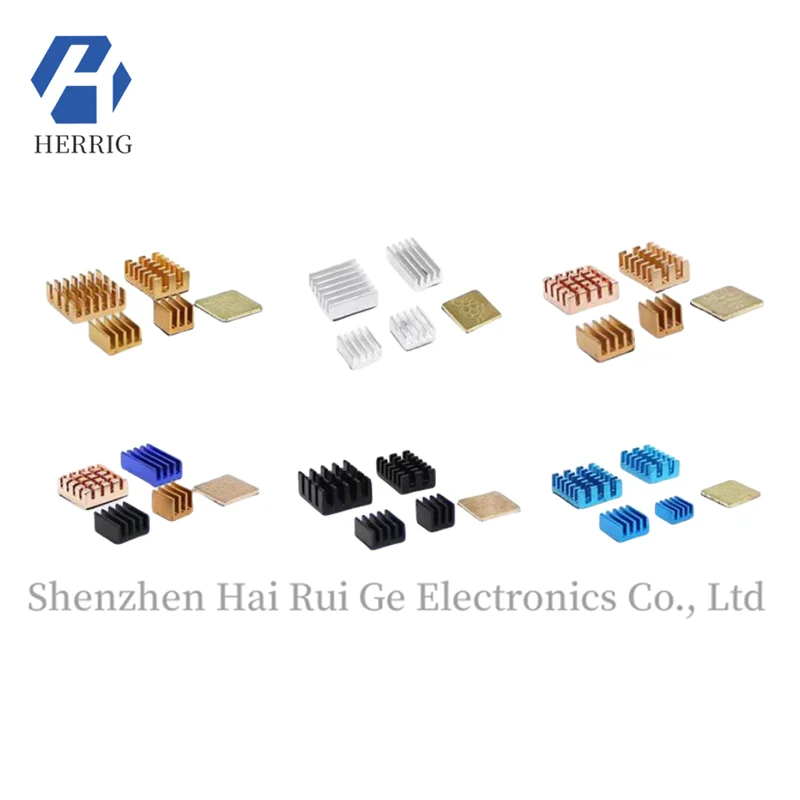 Raspberry Pi 3B/4B with adhesive copper-aluminum heat sink kit, chip cooling thermal conductive pads, 5 pieces set.