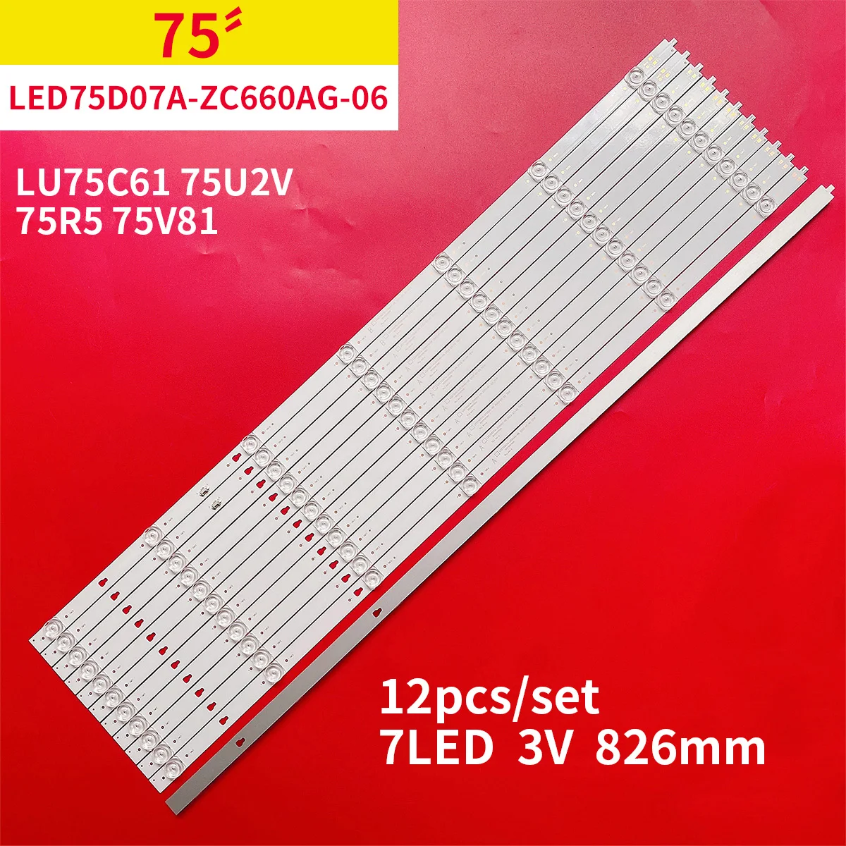 12PCS/set LED Strip For WESTINGHOUSE WR75UT4210 ONN 100044717 30375007007 LED75D07A-ZC66AG-06 LED75D07B-ZC66AG-06