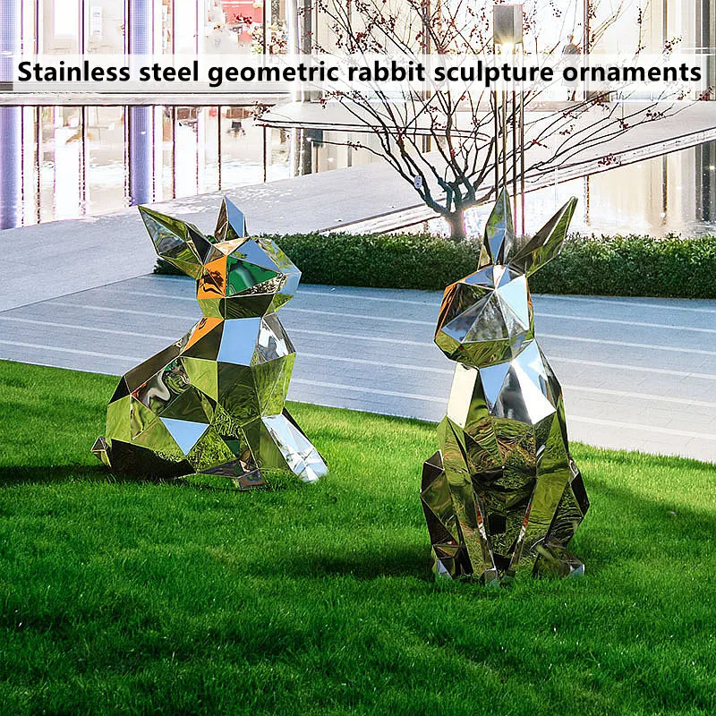 Stainless Steel Geometric Rabbit Sculpture, Park, Garden, Corridor, Outdoor Media Center, Mirror Ornaments