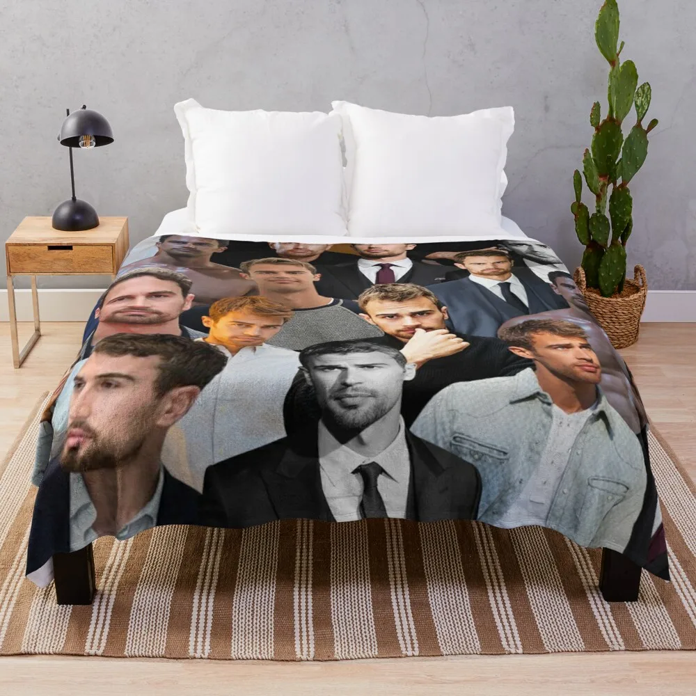 

theo james photo collage Throw Blanket Sofa Throw Flannel Fabric Plaid on the sofa Blankets