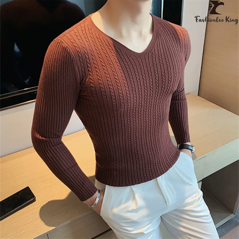 

Autumn Winter Brand Men's Knitting Tops Tees Sweater Man Slim Fit V Neck Pullovers Sweaters