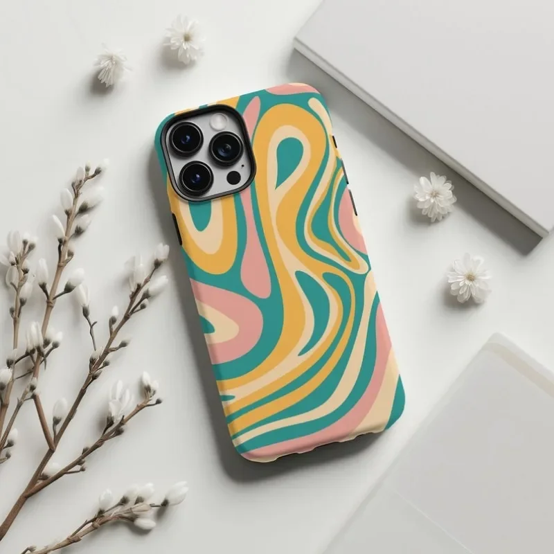 Retro Groovy Colorful Wave Phone Case For IPHONE 16ProMax 15 14 13 12 11 PRO Plus Acrylic TPU Two in one Mobile Phone Cases