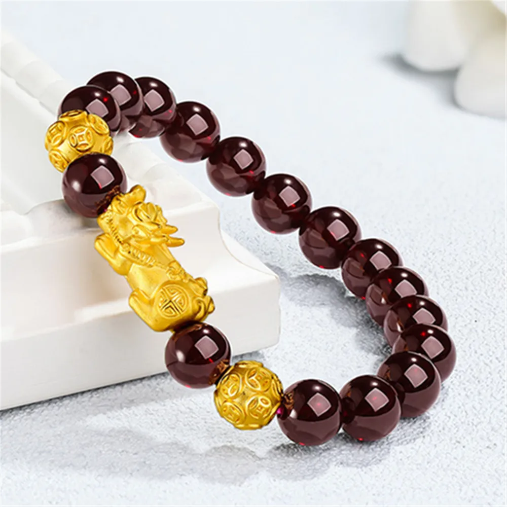 

Pure 999 24K Yellow Gold Women Lucky Money Coin Ball Beads Bracelet