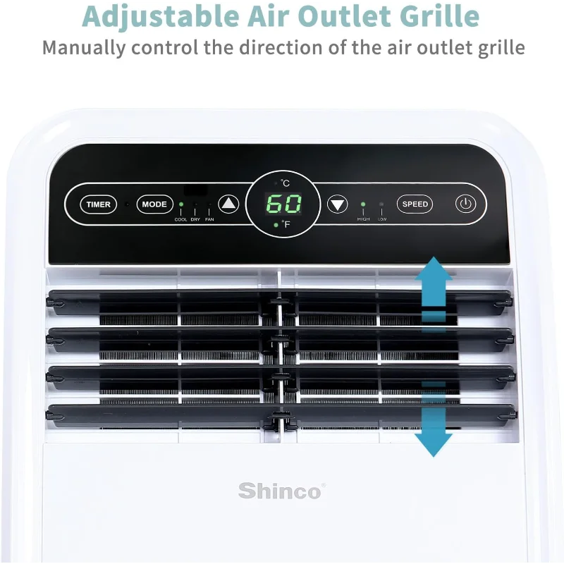 مكيف هواء محمول Shinco بقدرة 8000 وحدة حرارية بريطانية، وحدة تيار متردد محمولة مع وحدة تبريد مدمجة ومزيل الرطوبة ووضع المروحة