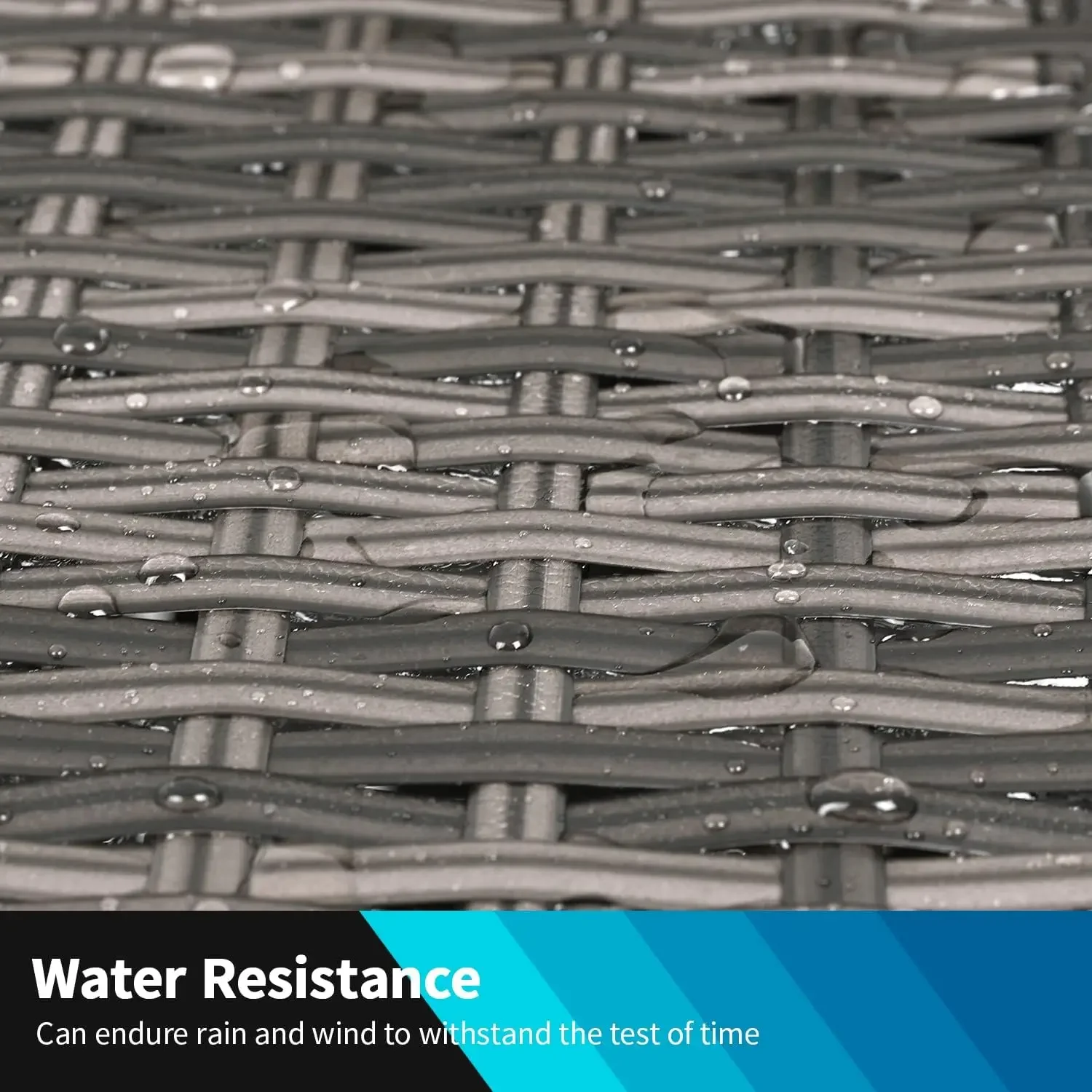 Bistro Conversation Set 2 Rattan Chairs with Blue Cushions and Glass Coffee Table for Porch Lawn Garden Balcony Backyard