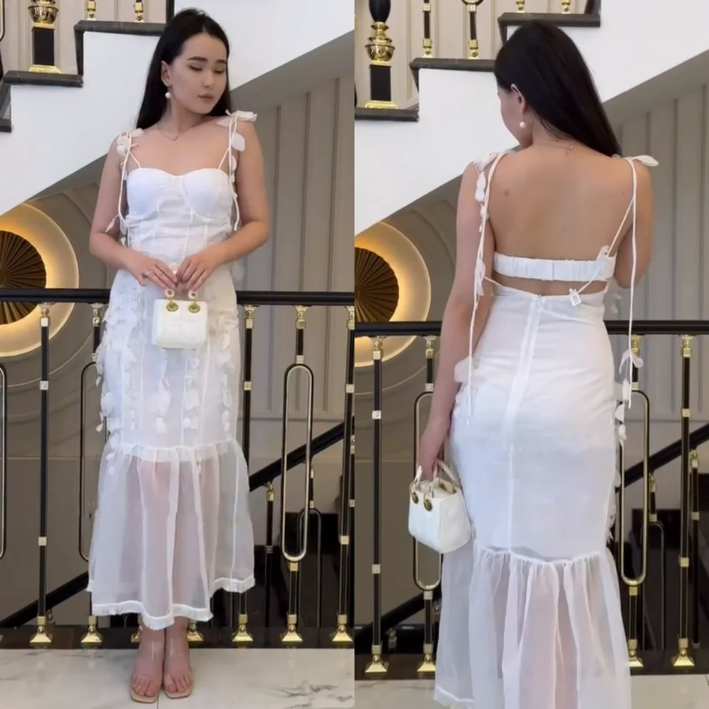 Customized Elegant Pleat Applique Mermaid Spaghetti Strap Midi Dresses Bespoke Occasion Party Simple Pastrol