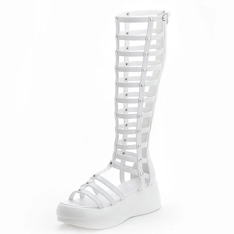 

Высококачественные римские сандалии 2024, женская обувь, летние ботинки до середины икры на платформе, женские босоножки на толстом каблуке 6 см на молнии