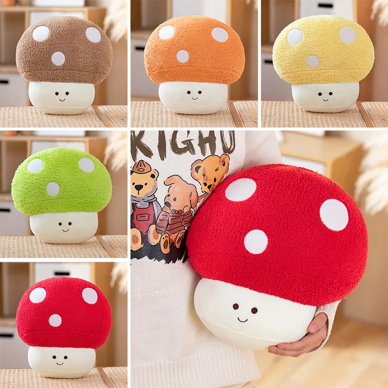 

30cm Cute Cartoon Multicolour Mushroom Plush Throw Pillow Toy Anime Stuffed Plants Plushies Doll Cushion Girls Kawaii Room Decor