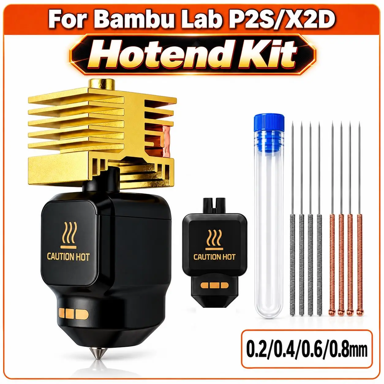 Upgraded Quick Swap Hotend Kit UHMCoat™ HV3400 Hardened Steel Nozzle 0.2/0.4/0.6/0.8mm For Bambu Lab P2S X2D 3D Printer Parts