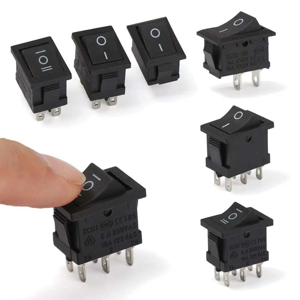 5Pcs Black SPST Snap-in Rocker Switch Push Button Switches KCD1 Power Buttons 15x21mm