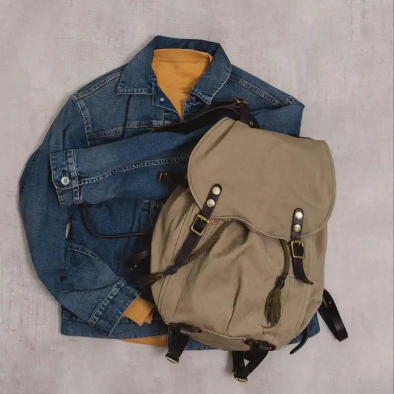 

casual travel high-quality canvas cow leather men's large-capacity backpack vintage designer mountaineering camping schoolbag