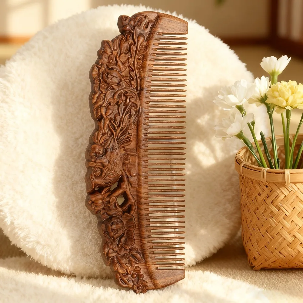 1Pc Natural Wood Comb Hand Carved Wooden Hair Comb Anti Static Scalp Massage Detangling Brush Traditional Chinese Craft Gift