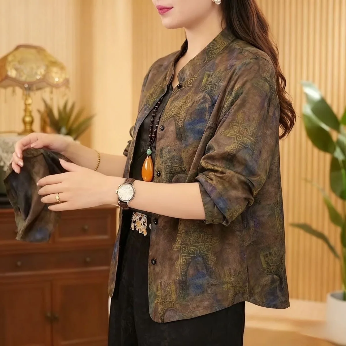 New 2025 Spring Casual Loose Short Shirt Jacket round Neck Stylish Chinese National Style Top Men's Traditional Tang Costume